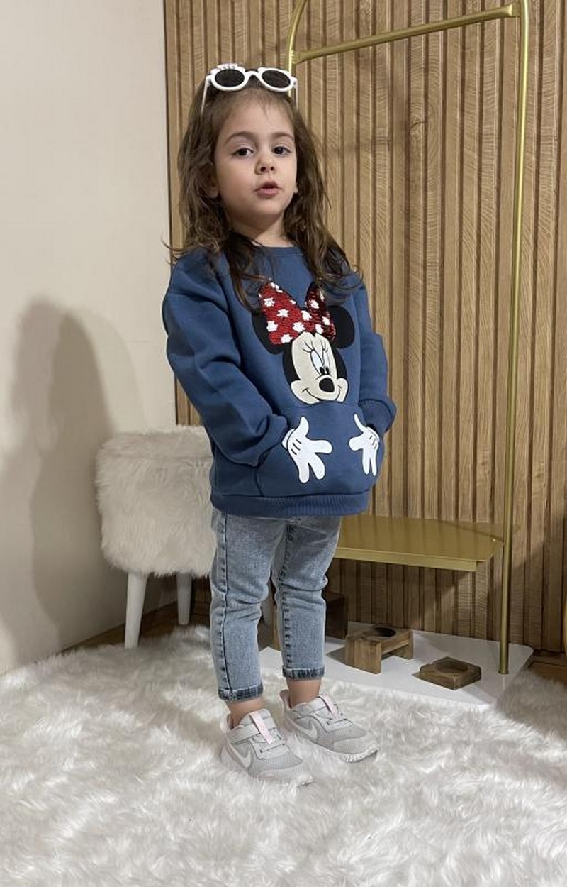 1-5 Yaş Aralığı Minnie Mause Pul Detaylı Polarlı Kışlık Sweat