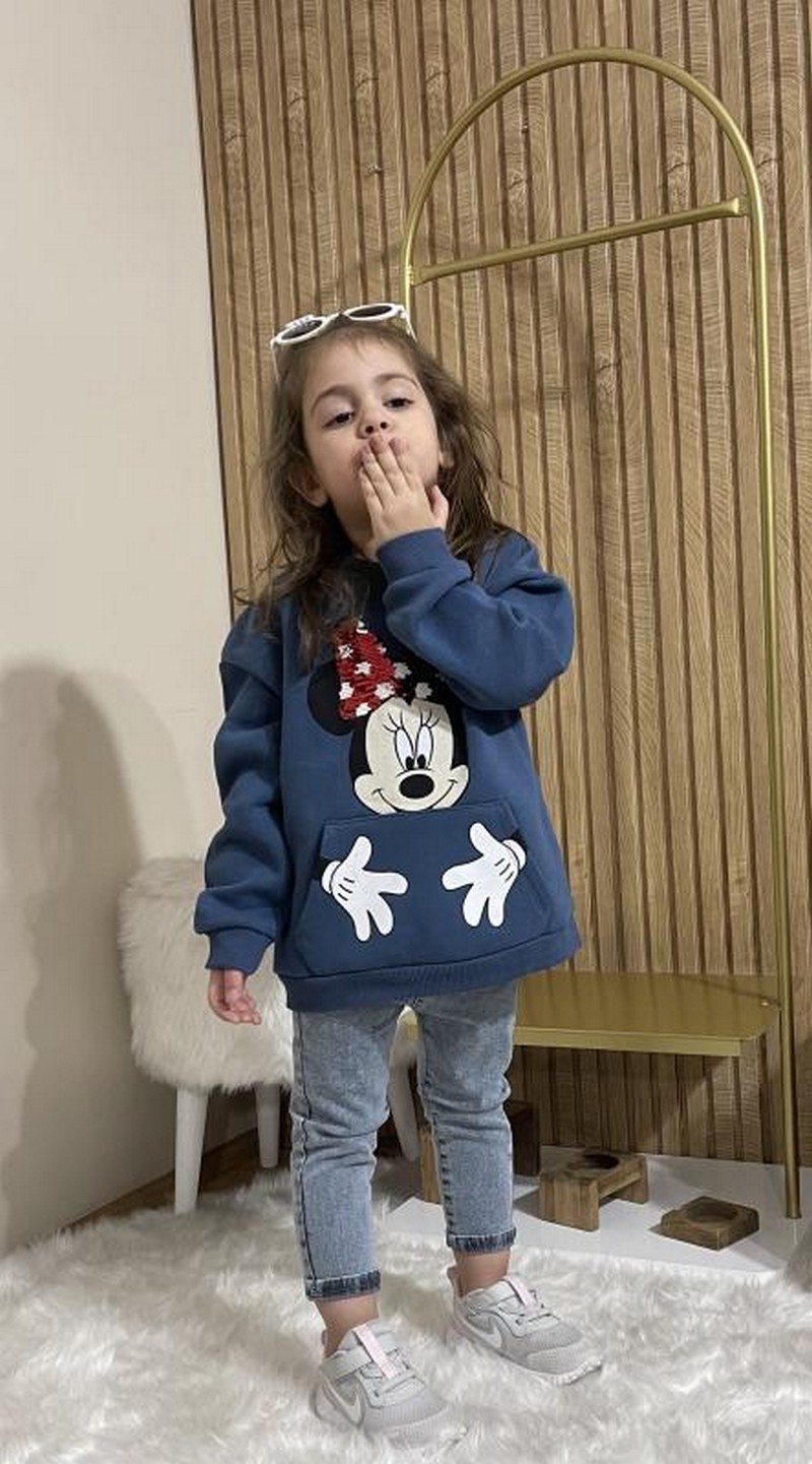 1-5 Yaş Aralığı Minnie Mause Pul Detaylı Polarlı Kışlık Sweat