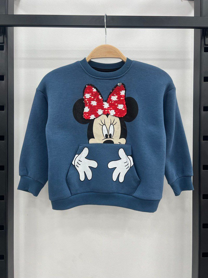 1-5 Yaş Aralığı Minnie Mause Pul Detaylı Polarlı Kışlık Sweat