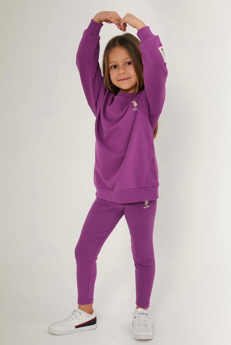 4-8 Yaş Arası Lisanslı US Polo ASSN Kız Çocuk Taytlı Takım-violet