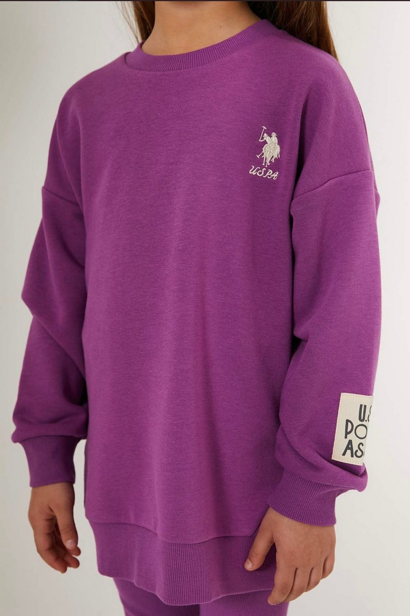 4-8 Yaş Arası Lisanslı Us Polo Assn Kız Çocuk Taytlı Takım-Violet