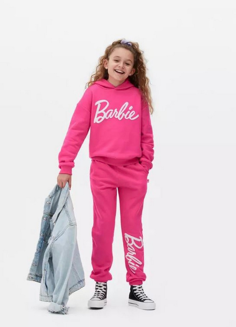 3-10 Yaş Arası Barbie Yazı Detaylı Kapüşonlu Sweat Pantolon Takım