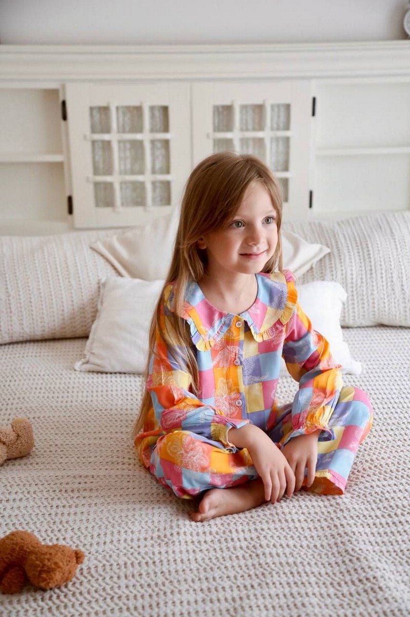 4-12 Yaş Aralığı Cotton Viscon Yakalı Renkli  Pijama Takımı