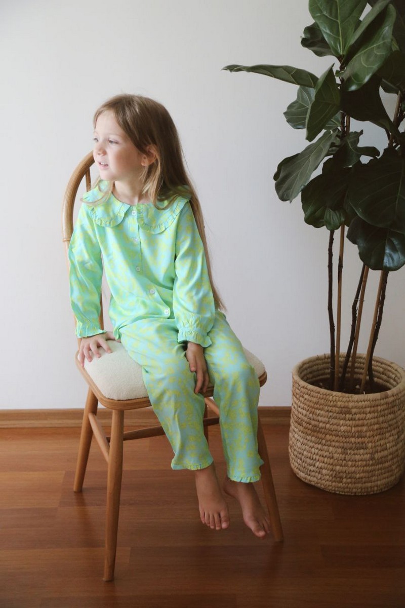4-12 Yaş Aralığı Cotton Viscon Yakalı Yeşil Pijama Takımı