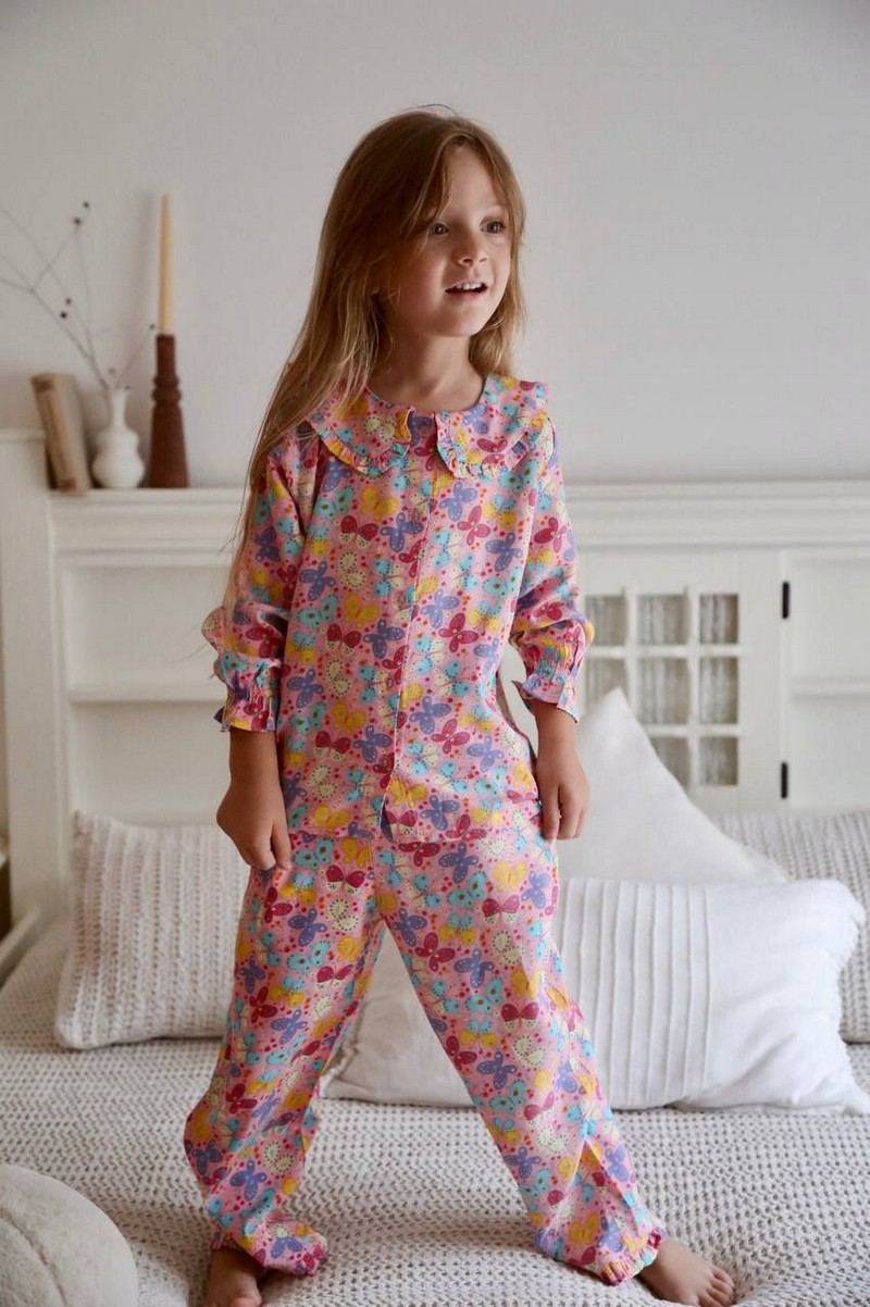 1-6 Yaş Aralığı Cotton Viscon Yakalı Kelebekli Pijama Takımı