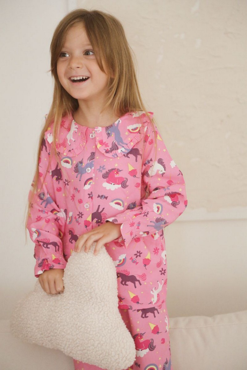 1-6 Yaş Aralığı Cotton Viscon Yakalı Unicorn  Pijama Takımı