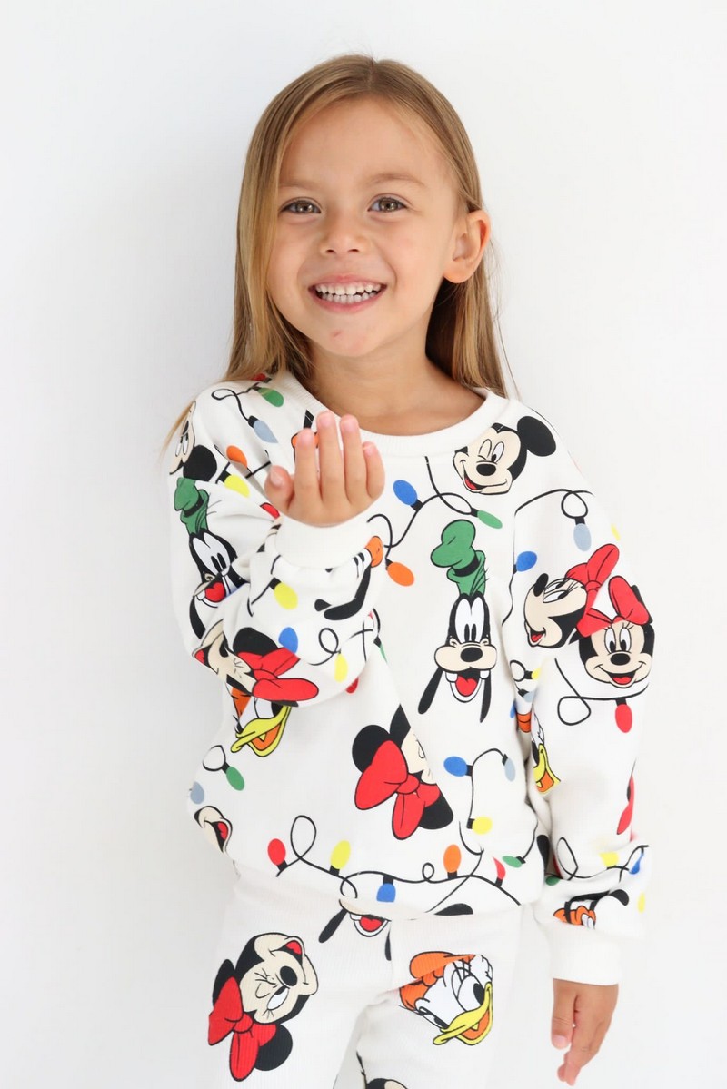 2-8 Yaş Aralığı Minnie Mause Sweatshirt Fitilli Taytlı Takım