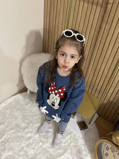 1-5 Yaş Aralığı Minnie Mause Pul Detaylı Polarlı Kışlık Sweat