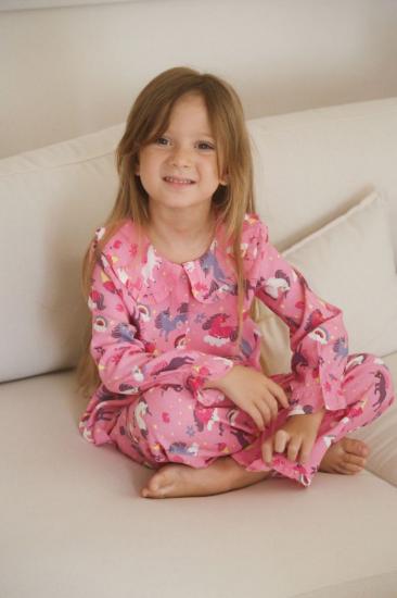 1-6 Yaş Aralığı Cotton Viscon Yakalı Unicorn  Pijama Takımı